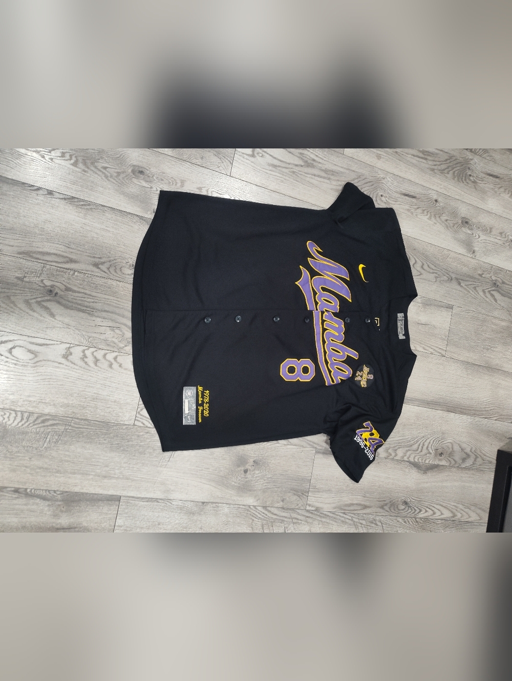 Nike "Mamba" Black Baseball Jersey with Purple & Gold Accents